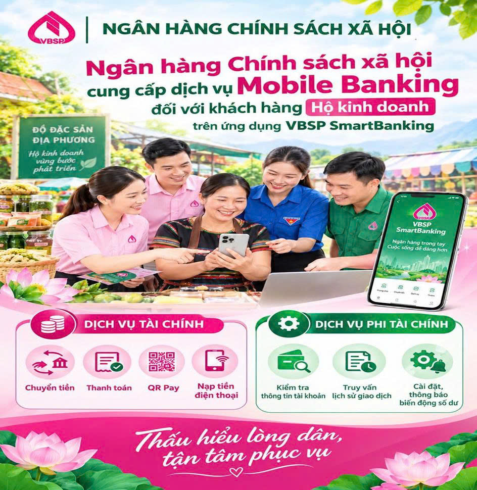 NGÂN HÀNG CHÍNH SÁCH XÃ HỘI TRIỂN KHAI DỊCH VỤ MOBILE BANKING DÀNH CHO KHÁCH HÀNG HỘ KINH DOANH
